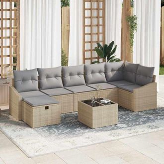 vidaXL Vidaxl - Conjunto De Sof&aacute; De Jard&iacute;n Con Coj&iacute;n 8 Pcs Beige Polirat&aacute;n