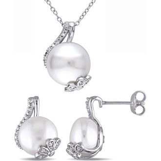 Delmar Cultured Freshwater Pearl Pendant Necklace & Stud Earrings Set in Silver/Pearl at Nordstrom Rack