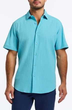 Robert Graham Thresher Classic Fit Solid Short Sleeve Cotton Seersucker Button-Up Shirt in Seafoam at Nordstrom Rack, Size Xxx-Large
