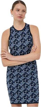Michael Kors Empire Signature Logo Jacquard Tankjurk - Dames - Kleedjes - Blauw - L - Polyester - Kleedjes