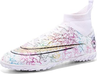 Generic Mens Breathable high-top Long and Short Stud Casual and Fashionable Football Shoes, Broken Nails - White, 4.5 UK