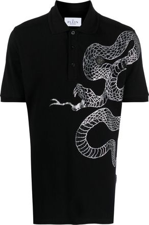 Philipp Plein graphic snake polo shirt - men - Cotton/Glass Fiber - XXXXL - Black