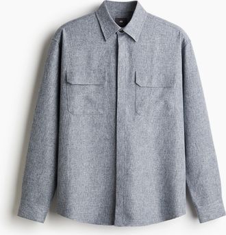 H&M Hemd mit Brusttaschen in Regular Fit - Blaumeliert