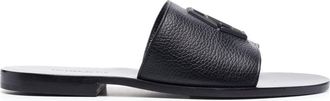 Philipp Plein logo-skull flat slippers - men - Calf Leather/Calf Leather/Calf Leather - 40 - Black