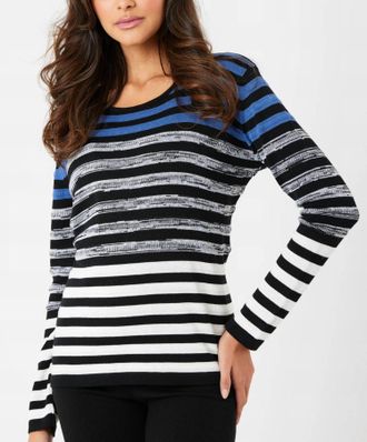 French Kyss Mixed Stripe Scoop Neck Top In Denim Multi