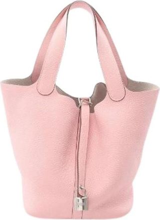 Herm&egrave;s Pre-owned Picotin Lock MM Taurillon Clemence Handbag - Dames - Vintage Tas - Roze - ONE Size - Leer - Vintage