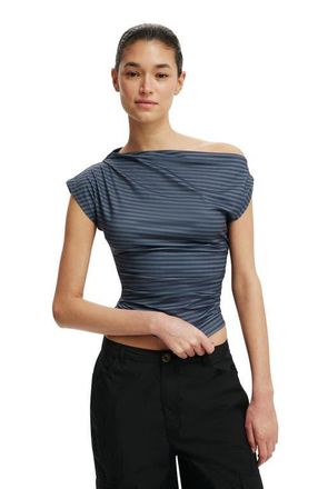 Cotton On Womens Georgie Off Shoulder Short Sleeve in Madi Stripe Moonlight Shadow at Nordstrom, Size Xx-Small