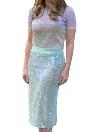 Roberto Collina Gonna Paillettes Skirt Menta S24 In Light Blue