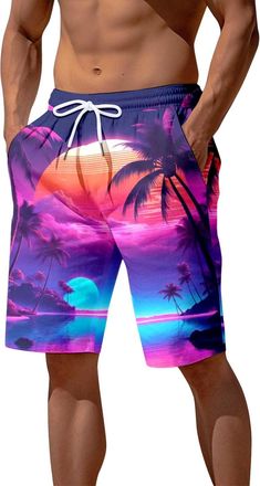 Generic Mens Swim Shorts Swimming Trunks Printing Beach Shorts Boardshorts for Summer Surfing Beach Pants Quick Dry Breathable Knee Length Swimsuit Pants Loos