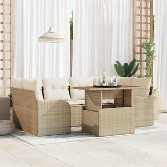 vidaXL Vidaxl - Conjunto De Sof&aacute; De Jard&iacute;n 7 Pcs Beige Y Crema 100 X 55 X 73 Cm
