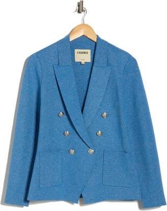 L'agence Kenzie Metallic Double Breasted Knit Blazer in Harbor Blue/silver at Nordstrom Rack, Size Xx-Large