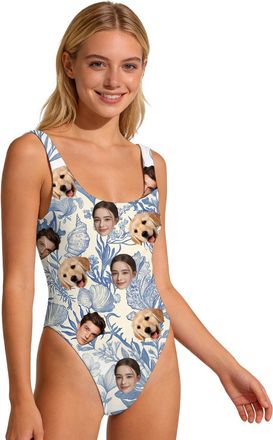 Generic Personalised Swimming Costume Women,Custom One Piece Women Swimwear with Husbands Faces,Funny Tummy Control Swimwear Multicolour (P)