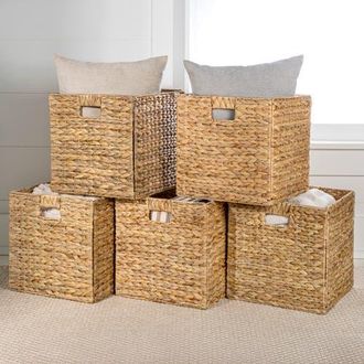 Happimess Bryce Classic Farmhouse Handwoven Hyacinth Collapsible Storage Cube Baskets with Handles, in Natural at Nordstrom