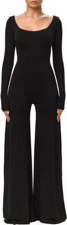 Naked Wardrobe Smooth Scoop Neck Long Sleeve Jumpsuit in Black at Nordstrom, Size X-Small