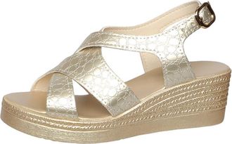 Generic Womens Fashion Plaid Design Open Toe Wedge Platform Espadrilles Sandals Buckle Slip On Summer Casual Dress Shoes (Gold,7.5)