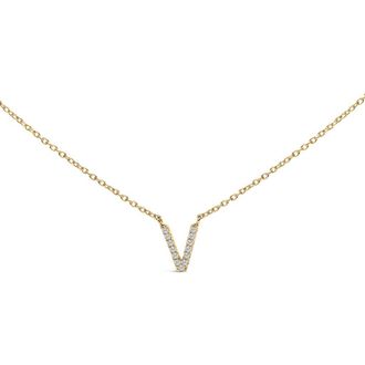 House of Brilliance 10K Yellow Gold Diamond Accent A-Z Block Initial Pendant Necklace in Yellow Gold | V at Nordstrom