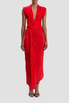 Victoria Beckham Twist Detail Cdc Dress In Red