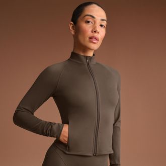 Nike Womens SKIMS Matte Mock-Neck Full-Zip Jacket in Brown | ZUZUP8315W-DSP