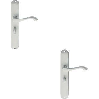 Loops 2x PAIR Curved Handle on Long Slim Bathroom Backplate 241 x 40mm Satin Chrome
