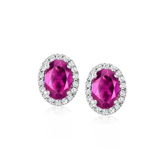Ross-Simons Rhodolite Garnet Earrings With. Diamonds in Platinum