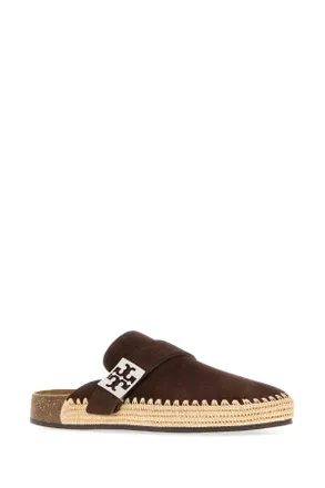 Tory Burch Womens Brown Suede Mellow Slippers Beige Flat Shoes
