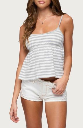 Edikted Zacharia Stripe Babydoll Tank in Gray-Melange-And-White at Nordstrom, Size X-Small