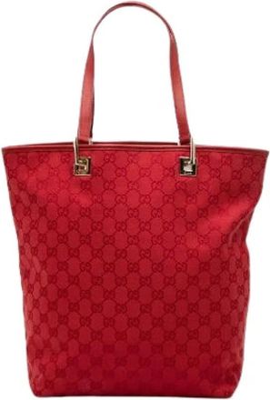 Gucci Pre-owned Canvas Tote Bag - Dames - Vintage Shopper - Rood - ONE Size - Leer - Vintage