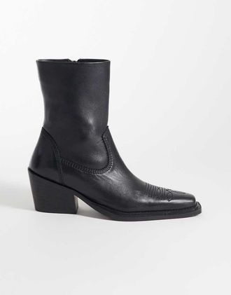 Asos Ace - Stivaletti western premium in pelle neri-Nero