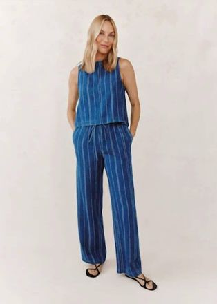 Bella Dahl Drawstring Wide Leg Pants In Indigo Stripe