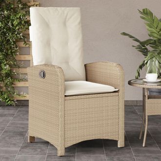 vidaXL Vidaxl - Silla De Jard&iacute;n Reclinable Con Cojines Rat&aacute;n Sint&eacute;tico Beige