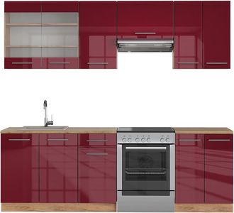 Vicco Mueble De Cocina Fame-line, Burdeos Brillo Intenso/roble Dorado, 240 Cm, Et Roble