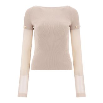 Sportmax Beige T-shirt Casual Stijl - Dames - Ronde hals truien - Beige - S - Katoen - Truien & Vesten