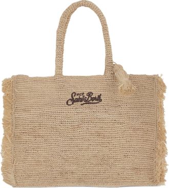 MC2 Saint Barth Rectangular Woven Tote Bag with Fringed Edges
