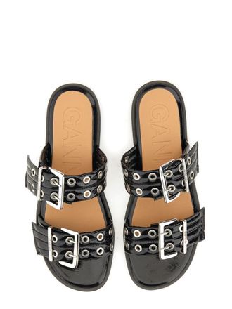 Ganni Bio-Based Polyurethane Buckle Sandal - Black