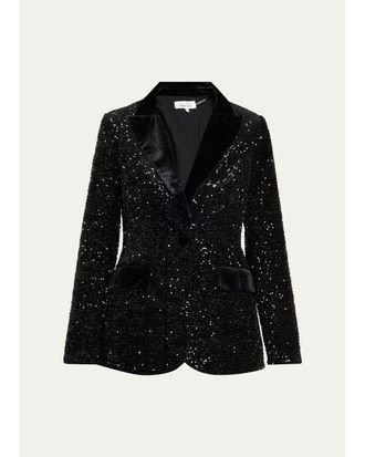 Teri Jon Satin-Trim Sequin Blazer