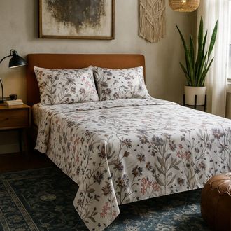 Alo Home Juego de sábanas algodón 100% 4 piezas flores violetas cama 150 cm