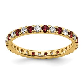 Diamond2Deal 14k Yellow Gold Lab Grown Diamond & Ruby Eternity Wedding Band Ring 1/2Ct Clarity- VS Color- G-H