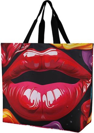 Generic Colorful Lips Tote Bag Waterproof Women Handbag Large Capacity Tote Bags For Travel Ladies Daily Use