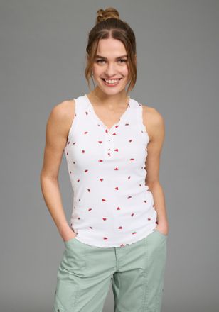 Kangaroos Shirttop KANGAROOS, Damen, Gr. 32/34, wei&szlig;, Rippware, Obermaterial: 100% Baumwolle, figurbetont h&uuml;ftlang, V-Ausschnitt, Tops Shirttop, mit Melonendruc