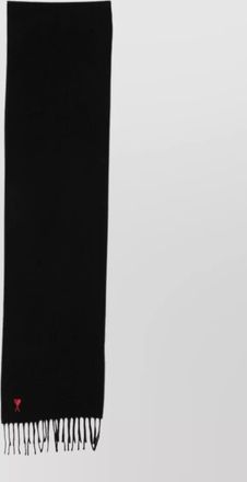 Ami wool knitted logo-patch fringed scarf