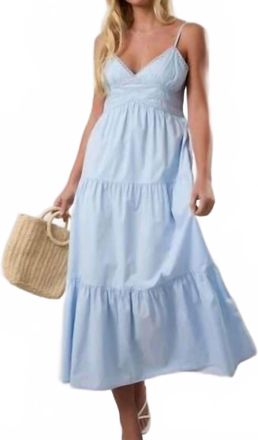 Le Lis Blanc Deux Midi Poplin Dress With Trim Detail In Blue