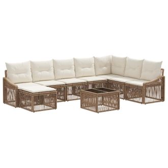 vidaXL Conjunto De Sof&aacute;s De Jard&iacute;n 9 Pcs Beige Rat&aacute;n Sint&eacute;tico Vidaxl