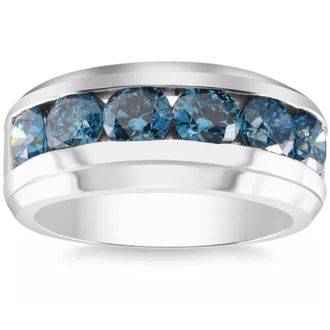 Pompeii3 4Ct TW Blue Diamond Mens Ring 10k White Gold Lab Grown