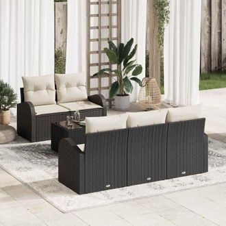 vidaXL Conjunto De Sof&aacute; De Jard&iacute;n 6 Pcs Negro 55 X 55 X 37 Cm Vidaxl