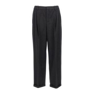 Saint Laurent Straight Trousers, male, Black, Size: XL Striped Flannel Wool Pants