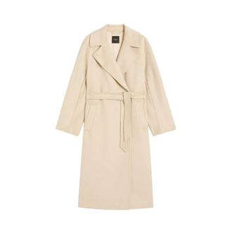 Max Mara Belted Coats, female, Beige, Size: S Long Double-Breasted Coat