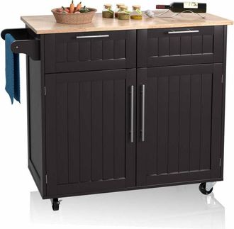Costway Carrello da Cucina, Isola da Cucina con Cassetti Portaoggetti e Armadietti, Ruote Universali e Portasciugamani, Ideale per Casa Ristorante