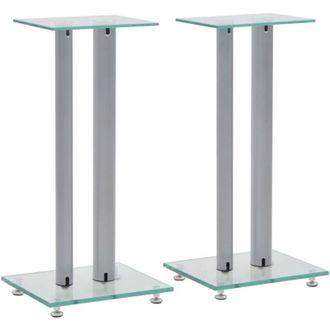 vidaXL Soportes Altavoz Vidrio Templado Dise&ntilde;o 2 Pilares Plata 2 Uds Vidaxl