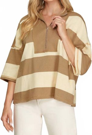 She + Sky Half Zip Top In Taupe
