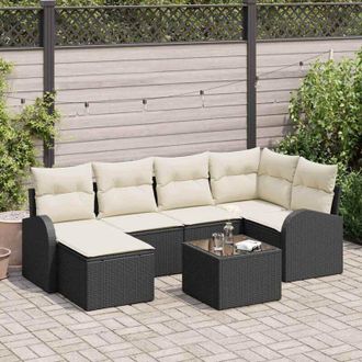 vidaXL Vidaxl - Conjunto De Sof&aacute; De Jard&iacute;n 7 Pcs Negro, Blanco Polirat&aacute;n